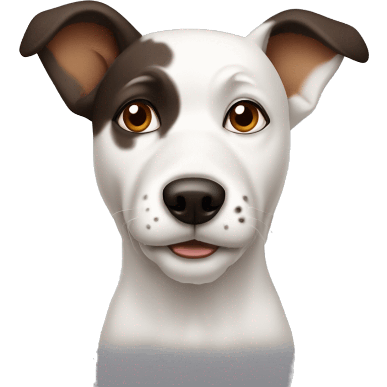 White dog with dark brown patches and pointy ears emoji