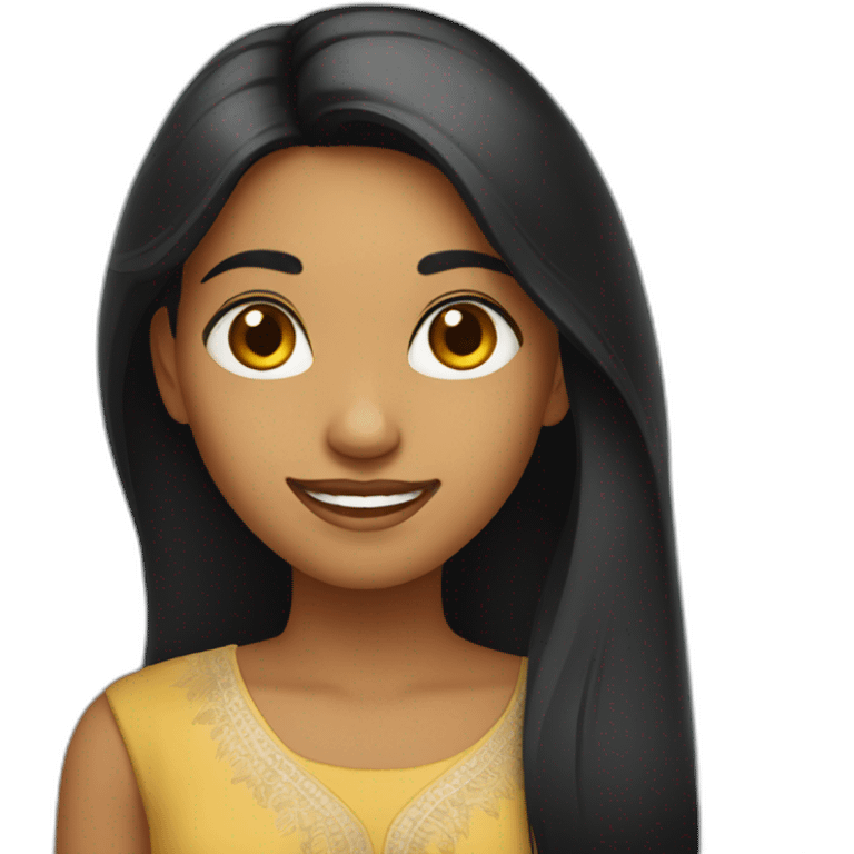 Indian-girl-with-long-black-hair-and-long-face-smiling emoji