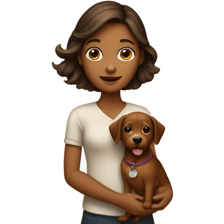 girl holding brown dog  emoji