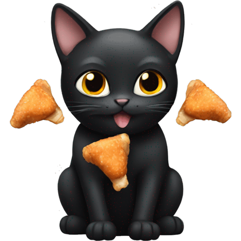 Black Cat eating chicken wings emoji