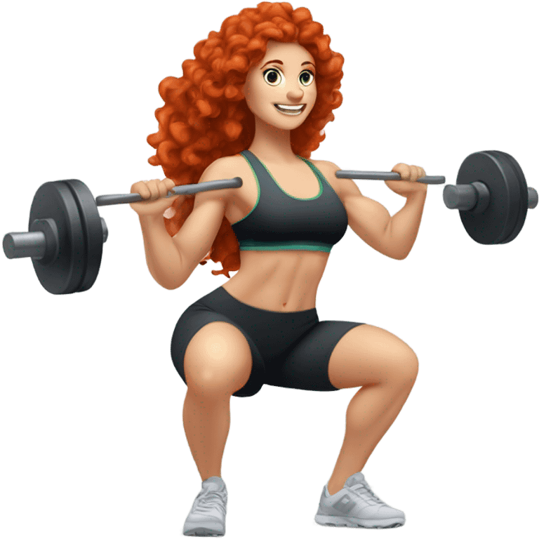 Sporty white Girl coach with long curly red hair doing leg exercice with heavy weights emoji