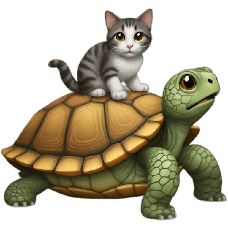 Un chat sur une tortue emoji