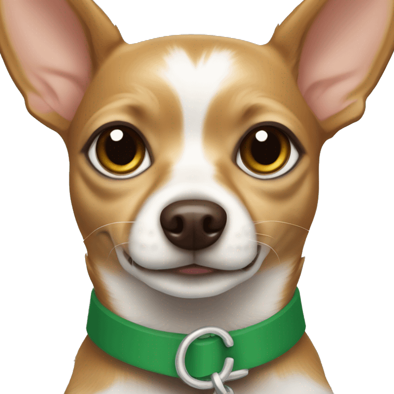 Brown and white chihuahua terrier mix wearing a green collar  emoji