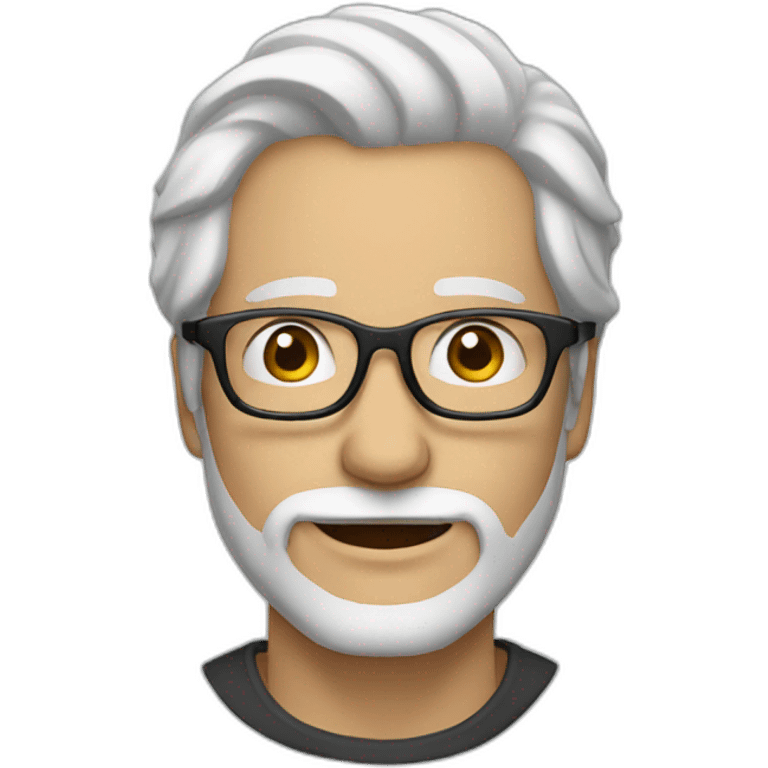 Man without beard, long white hair, glasses emoji