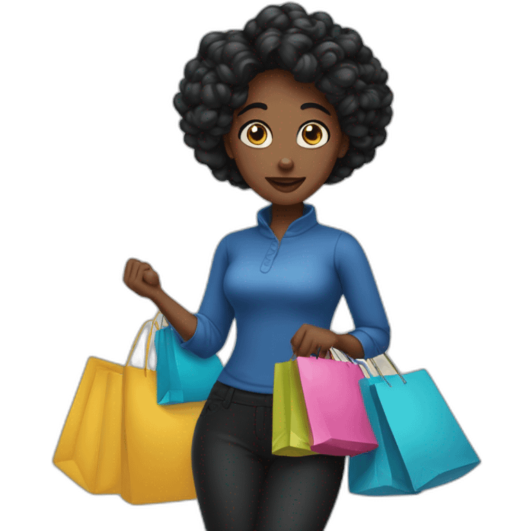 mujer con pelo negro ojos azules yendo de compras emoji