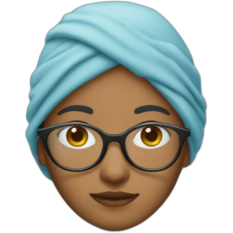 a woman caught wearing glasses and a sky-blue scarf on her head emoji