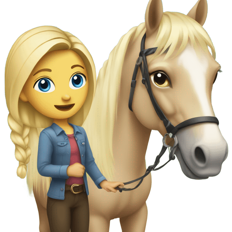 Blonde with blue eyes girl with horse  emoji