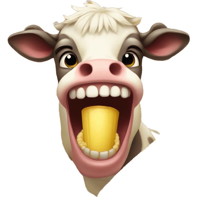 Corn in a cows mouth emoji