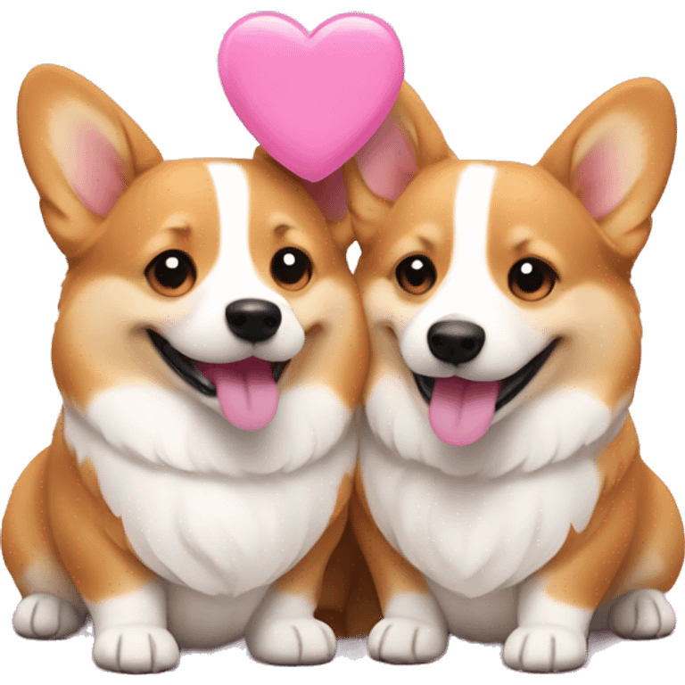 happy corgi couple with pink small hearts around emoji