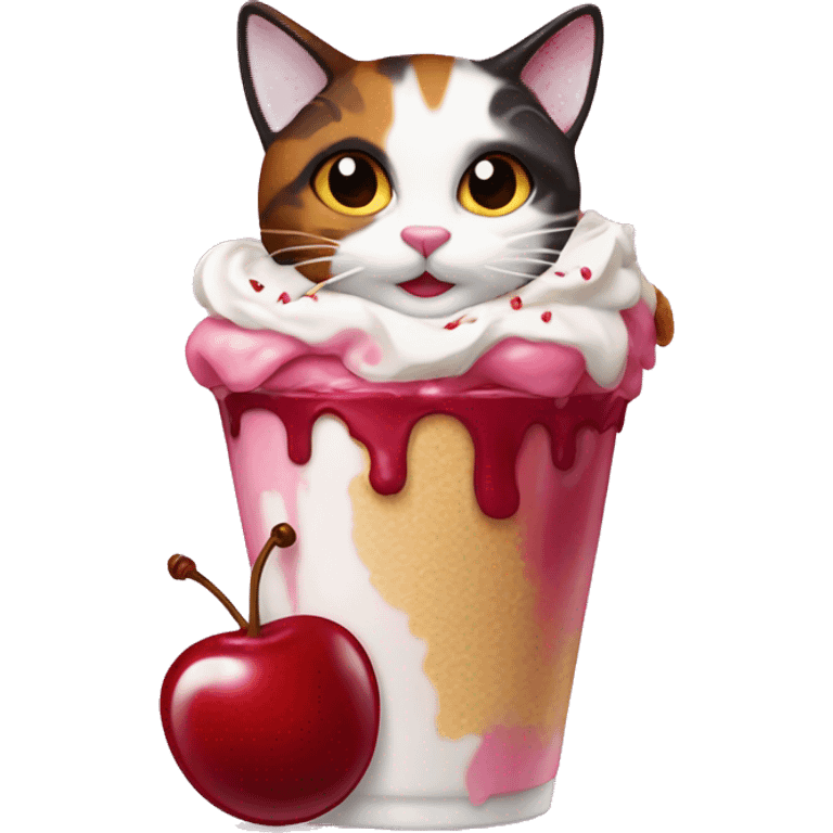 Cherry sundae with calico cat emoji