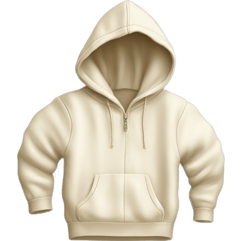 A flat lay of a cream hooded jumper laying down emoji