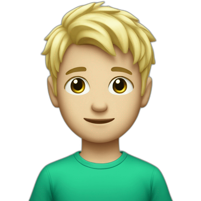 Blond cute boy with green eys and blue shirt emoji