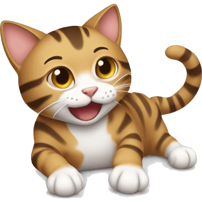 Playful tabby cat rolling on its back, showing off its soft belly and looking irresistibly adorable for some cuddles.” emoji