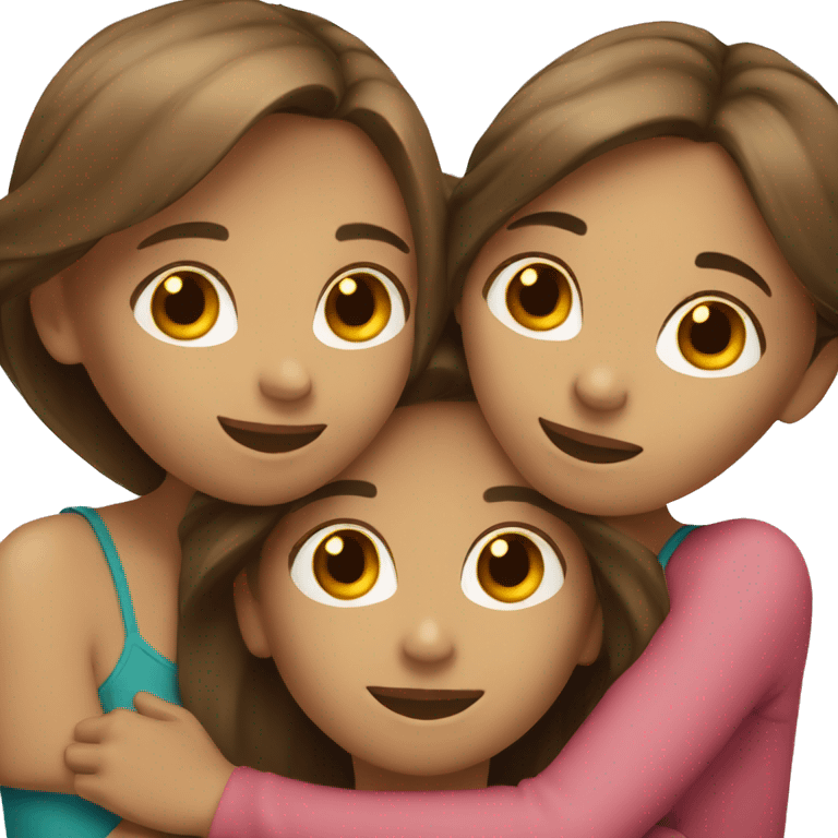 Three girls hugging - two with dark blonde hair and one with dark brown hair  emoji