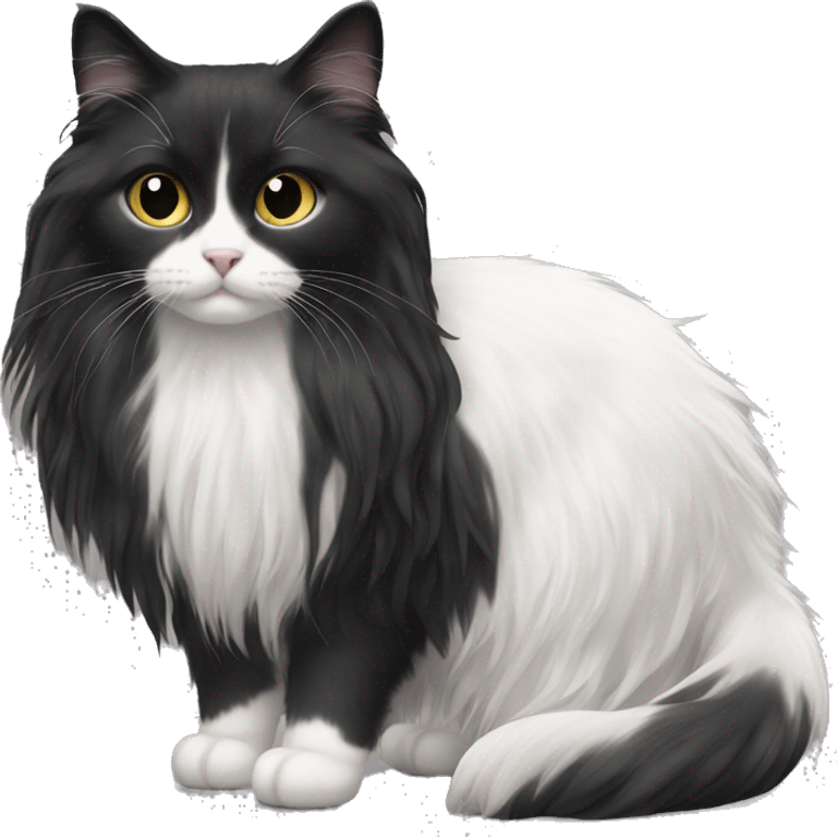 black and white cat long haired emoji