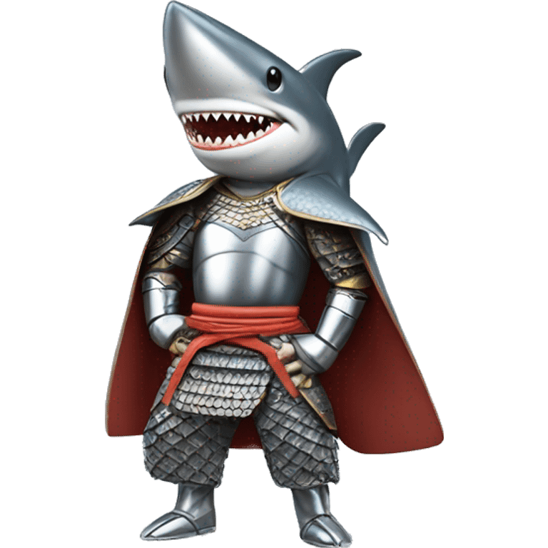 A fully chromed figurine of a shark in a samurai outfit. emoji