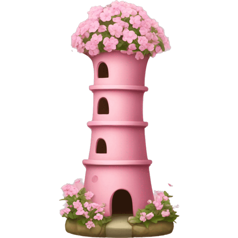 Pink cat tower with blossoming flowers emoji