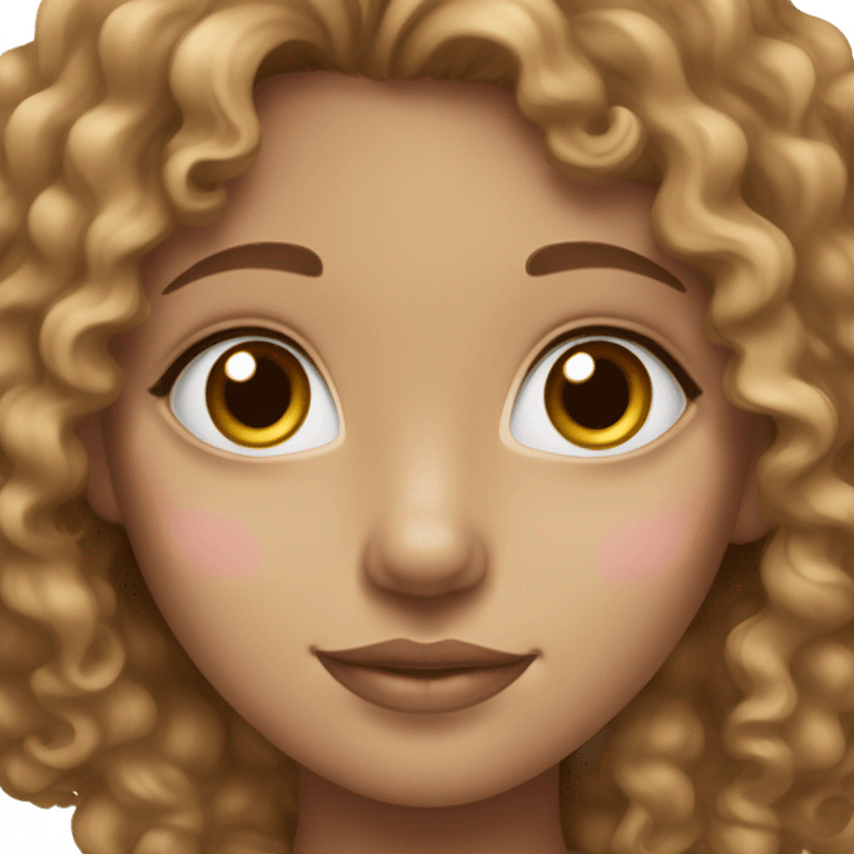 A girl with light brown curly hair, hazel eyes, beautiful pink lips, white skin and a small nose. emoji