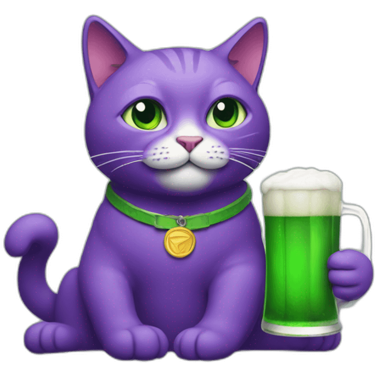 A purple cat with a green beer in his hand emoji