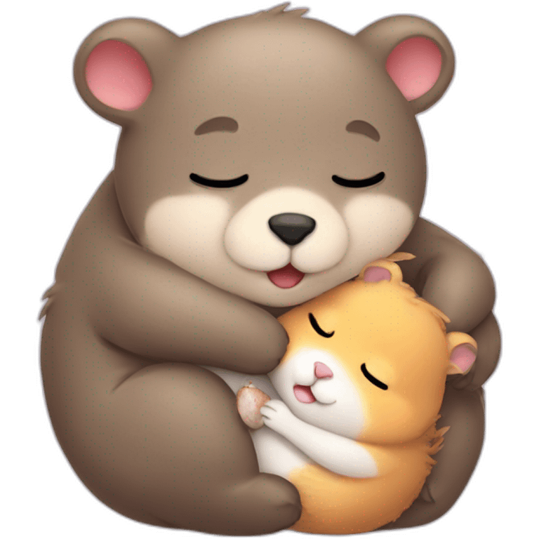 sleeping bear hugging cute hamster emoji