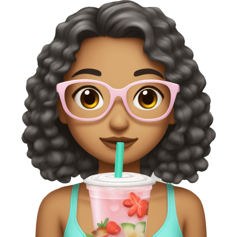 Cute summer girl drink boba emoji