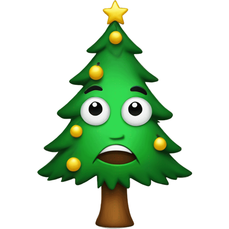 christmas tree with a face emoji