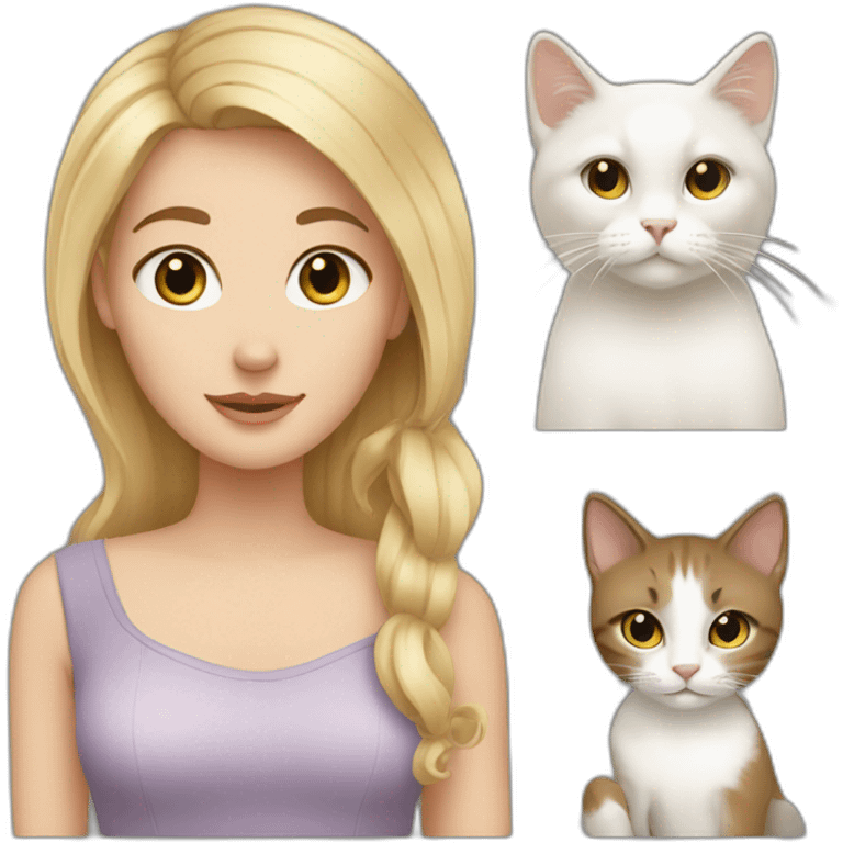 Blond white girl with 2 cats  one brown and one black emoji