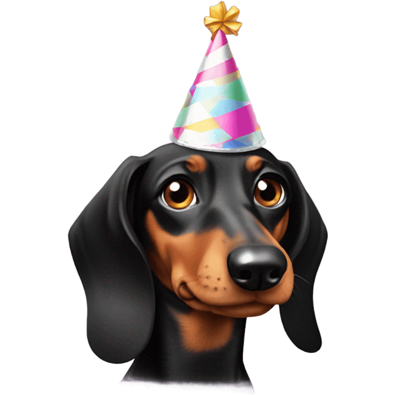 Dachshund wearing party hat emoji