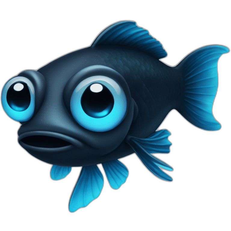 Black fish with neon blue eyes emoji