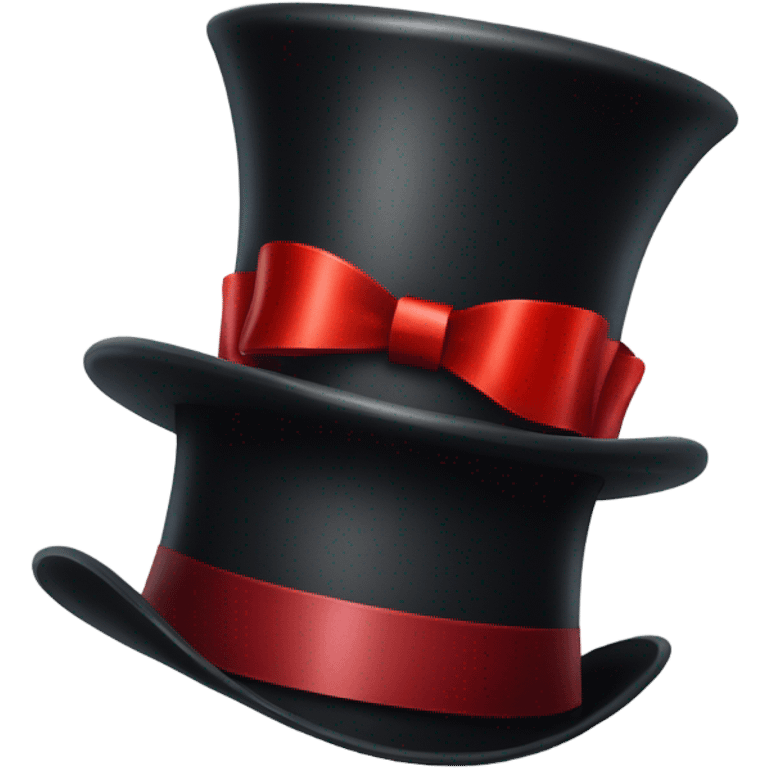 A black top hat displaying a red ribbon around the base. The ribbon forms a visible bow at the front, with the ends falling slightly over  emoji