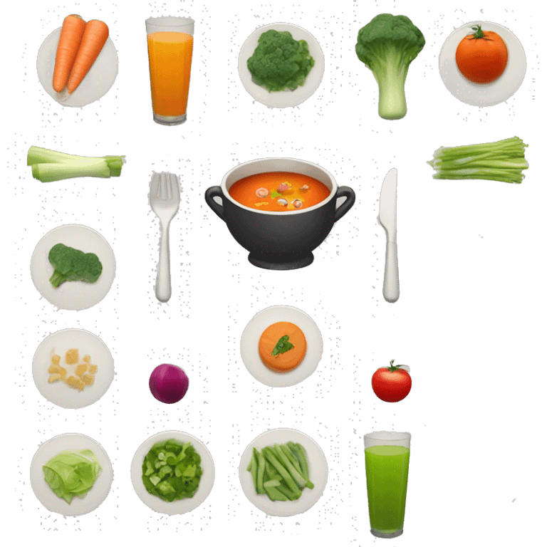 Soup, vegetables, juice, plate, lunch emoji