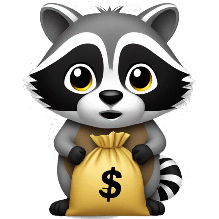 racoon with a bag of money, funny and simple emoji