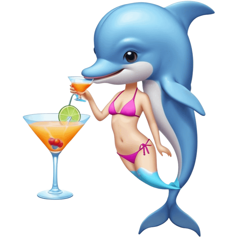 Dolphin in a bikini drinking a cocktail emoji