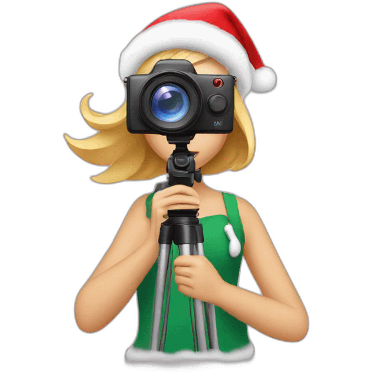 Christmas girl in front of videocamera emoji