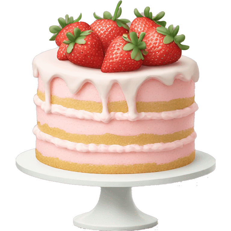 Light Pink strawberries and cream birthday cake  emoji