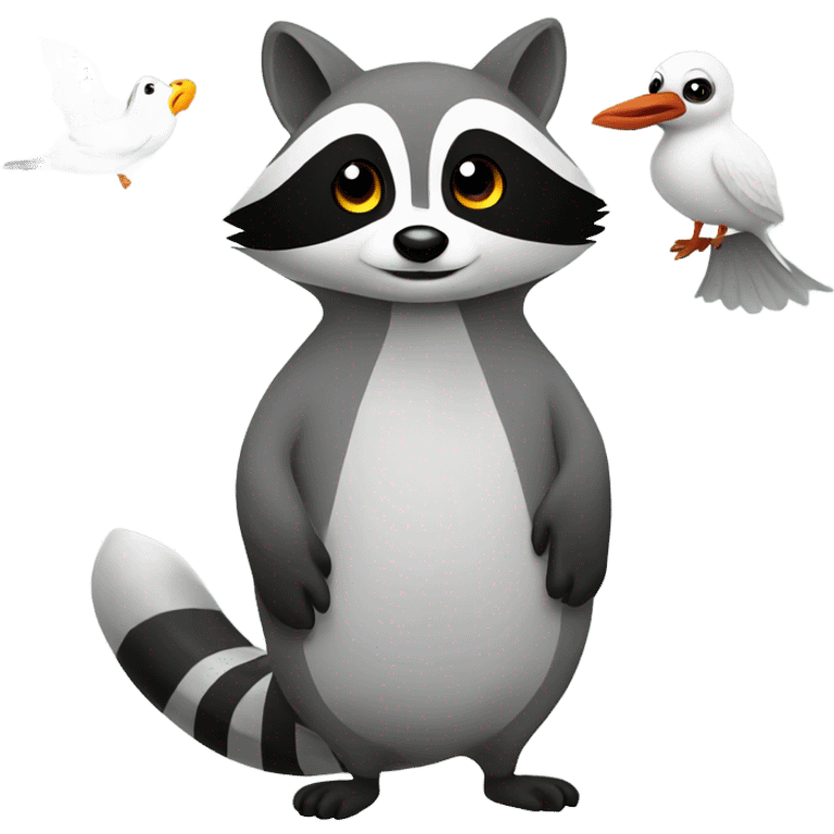 Raccoon in love with a seagull emoji