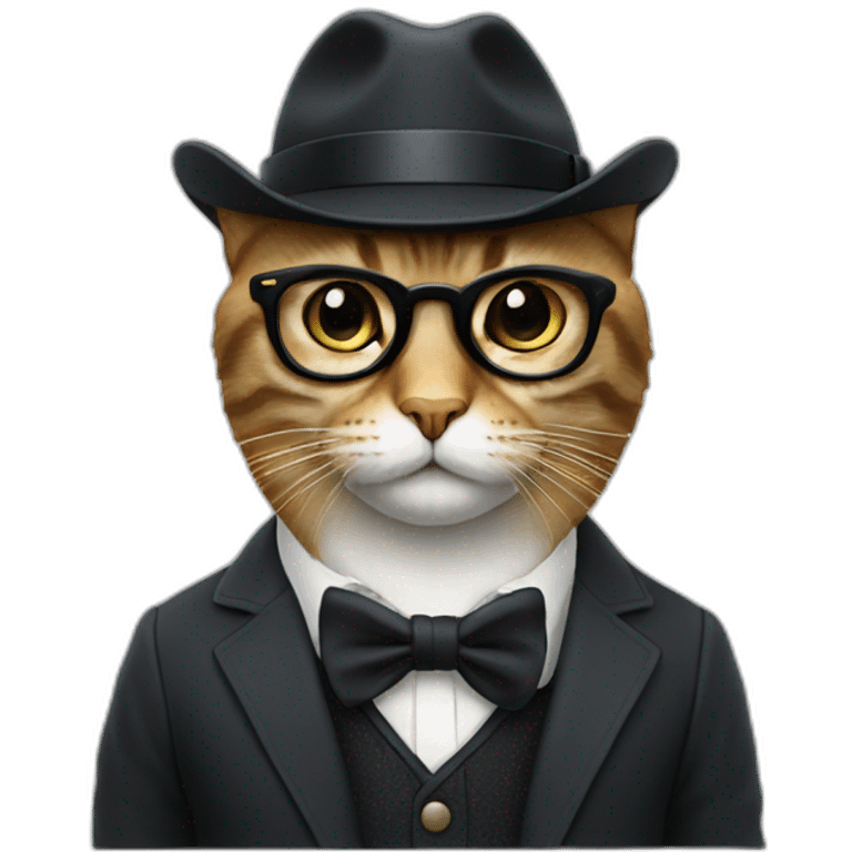 Un Chat avec costume lunettes et chapeau noir emoji