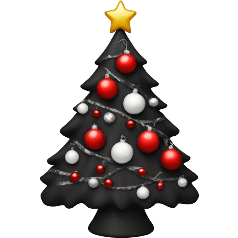 Black Christmas tree with red and white ornaments  emoji