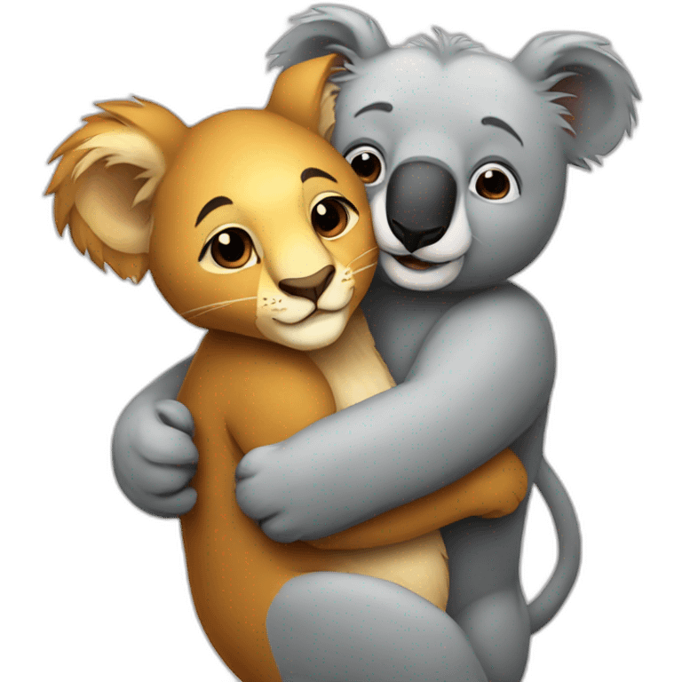 Lion and koala hugging emoji