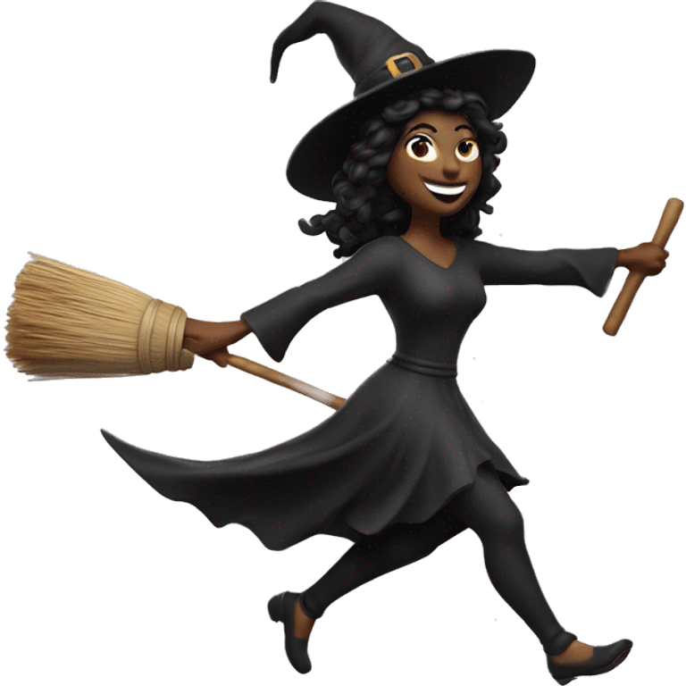 halloween goddess witch sprinting, with a large stride and arms outstretched, broom emoji