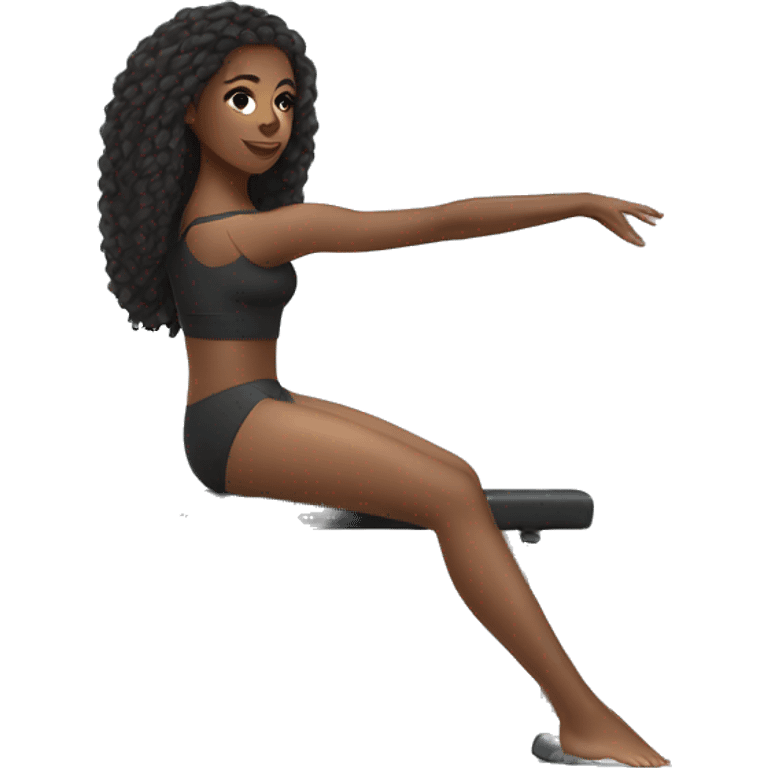 Beautiful black woman doing barre pilates with long kinky haïr emoji