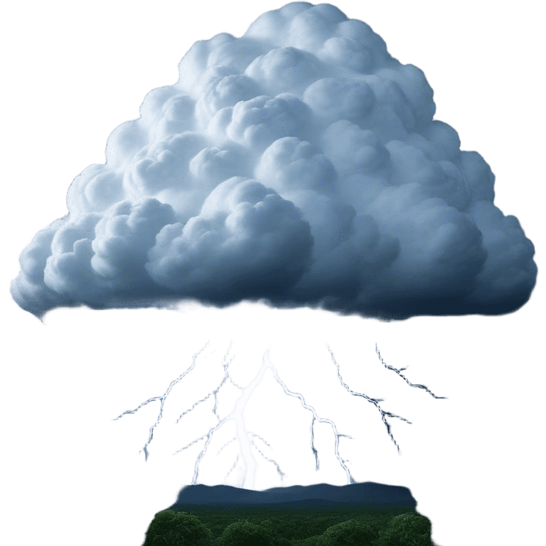 Cinematic Realistic Cumulonimbus Emoji, Towering and imposing, with dark, dramatic clouds reaching up into the sky in a billowing formation. Lightning flickers within, and the atmosphere is charged with energy, signaling a powerful storm ahead. Soft glowing outline, capturing the essence of raw power, intensity, and nature’s fury in a mighty cumulonimbus cloud! emoji