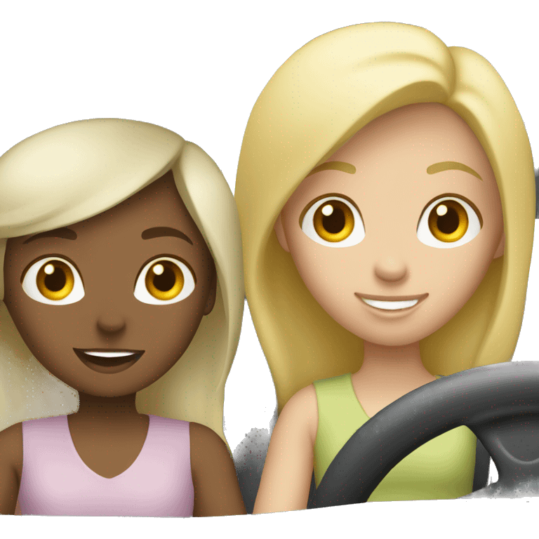 two caucasian blonde girls driving a gray truck emoji