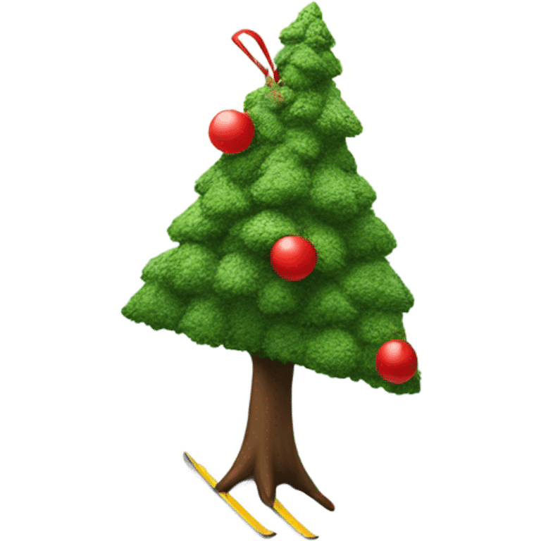 A tree with a Santa hat on skiing down a hill emoji