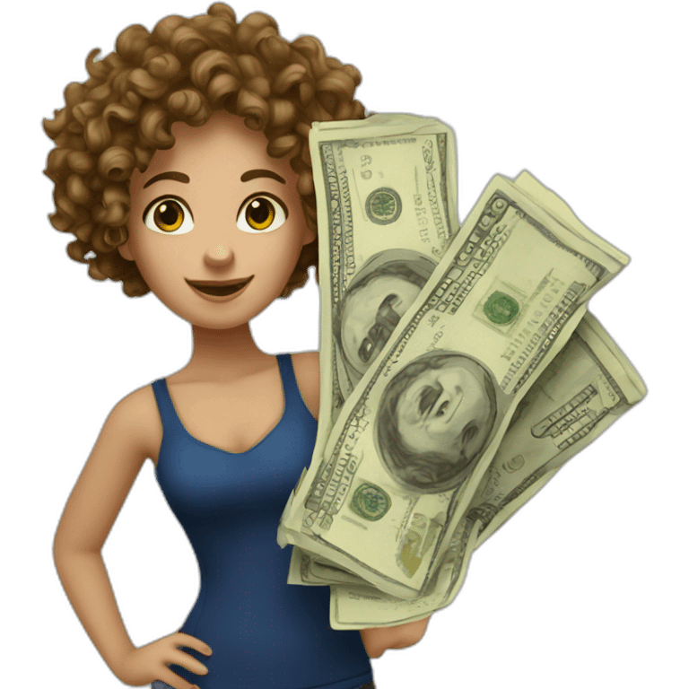 Curly European Girl and money emoji