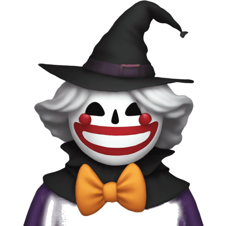 Smiley witch hide his face behind a clownmask emoji