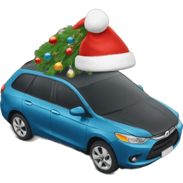 Car with Christmas hat  emoji