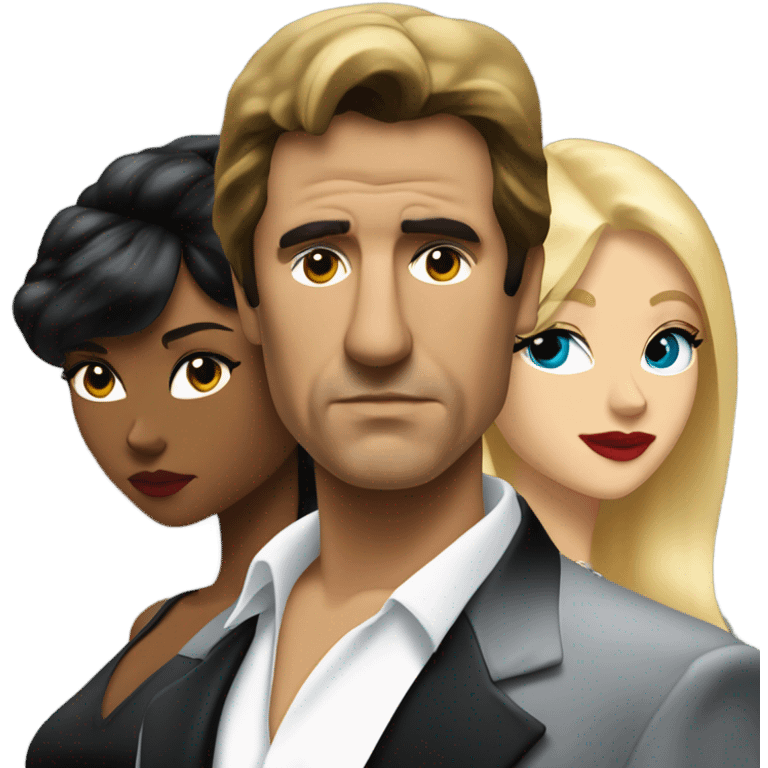 Tony Montana serious with 2 beautiful blondes with their arms around him emoji