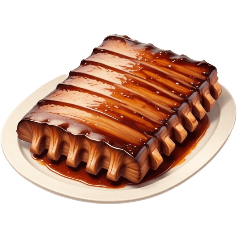 Cinematic Realistic Barbeque Ribs Dish Emoji, depicted as succulent, slow-cooked ribs with a sticky smoky glaze rendered with rich textures and dynamic, appetizing lighting. emoji