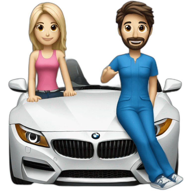 BMW z4 azul con dos personas dentro emoji